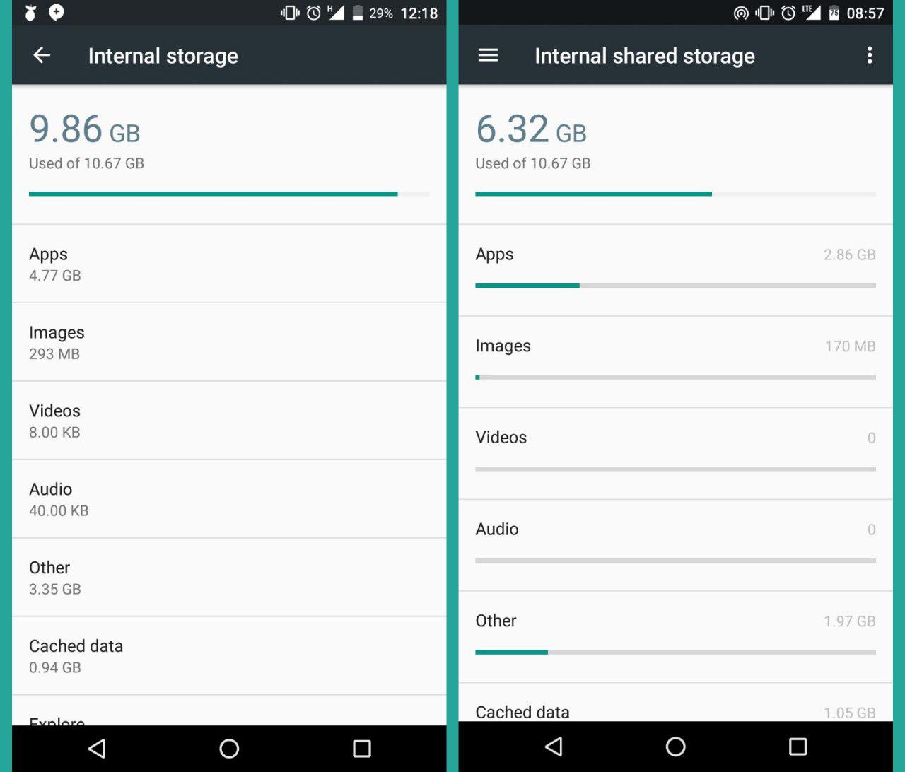 Слева: Android 6.0, справа: Android 7.0